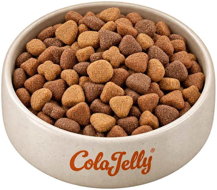 Plato de ColaJelly con croquetas y Comida Flexi encima